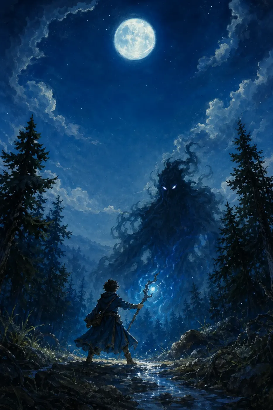 Recovered fantasy poster prompt result with an original moonlit forest creature, avoiding named copyrighted style or living artist imitation.