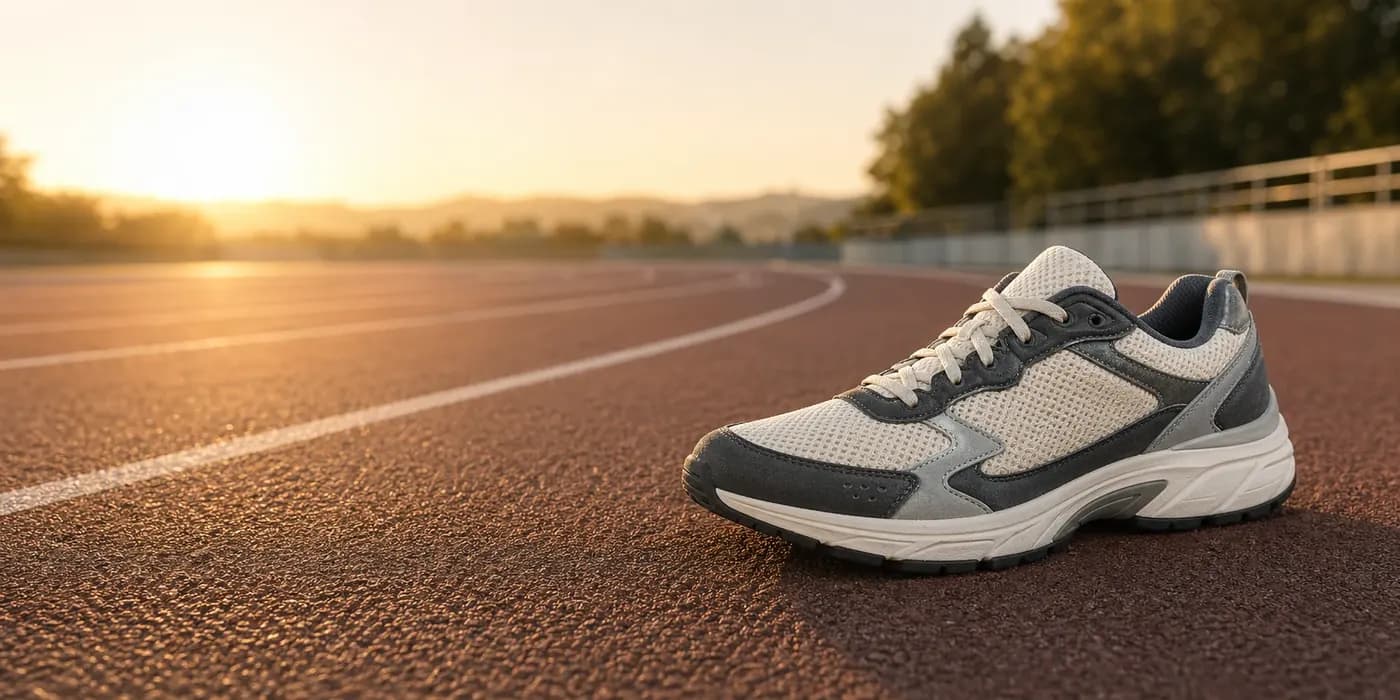 Generated running campaign banner keeping the sneaker identity and replacing the background.