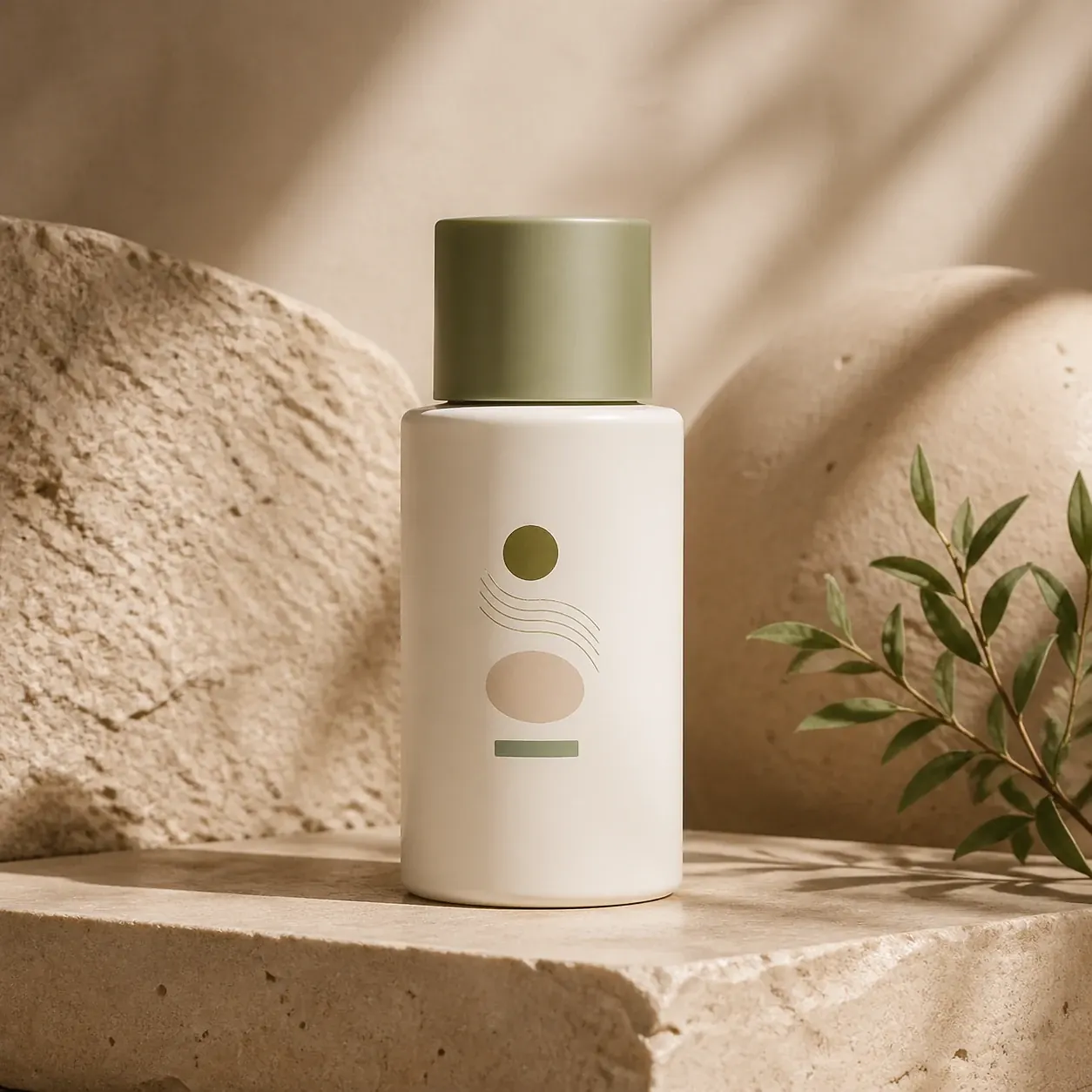 Generated ecommerce hero preserving the skincare bottle identity while changing the studio background.