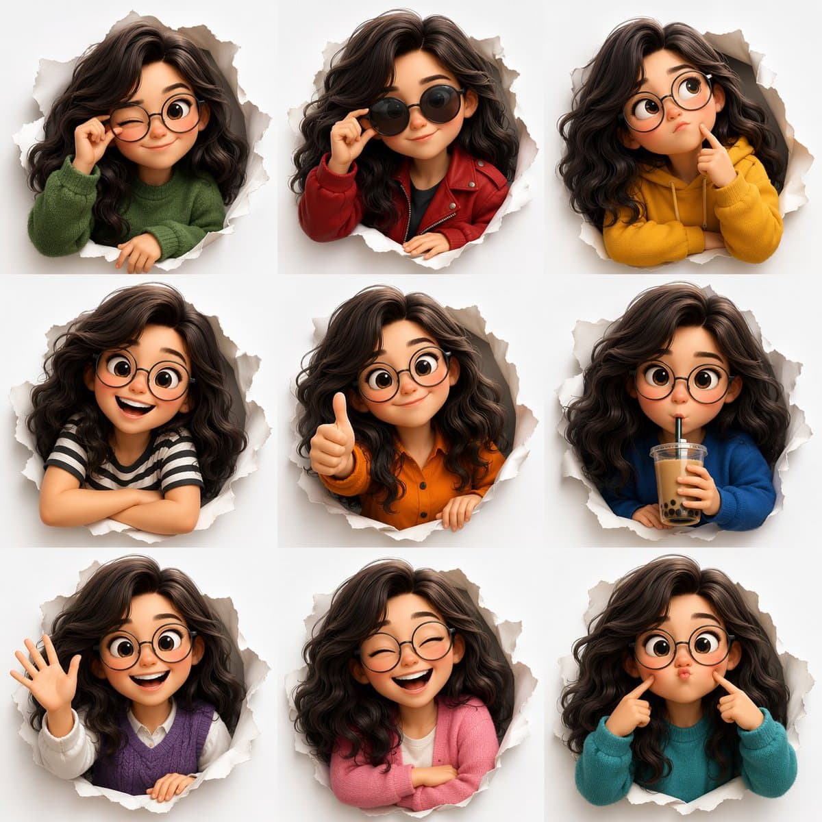 Profile / Avatar - 3D Animated Character Expression Grid generated image example